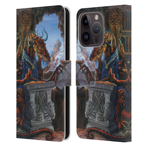 Ed Beard Jr Dragons Ancient Scholar Leather Book Wallet Case Cover For Apple iPhone 15 Pro