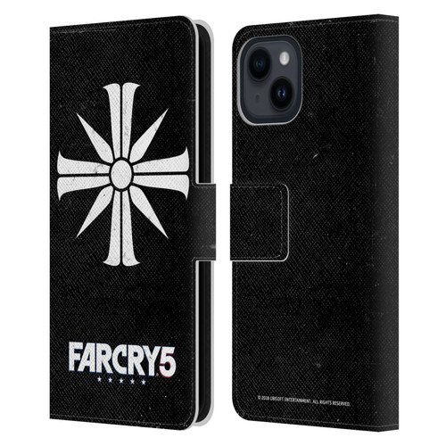 Far Cry 5 Key Art And Logo Distressed Look Cult Emblem Leather Book Wallet Case Cover For Apple iPhone 15