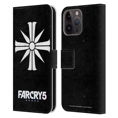 Far Cry 5 Key Art And Logo Distressed Look Cult Emblem Leather Book Wallet Case Cover For Apple iPhone 15 Pro Max
