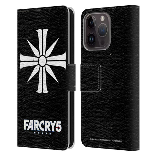 Far Cry 5 Key Art And Logo Distressed Look Cult Emblem Leather Book Wallet Case Cover For Apple iPhone 15 Pro