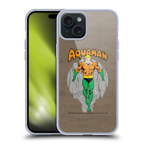 Aquaman DC Comics Fast Fashion Classic Distressed Look Soft Gel Case for Apple iPhone 15 Plus