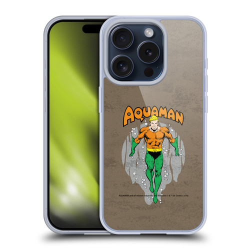 Aquaman DC Comics Fast Fashion Classic Distressed Look Soft Gel Case for Apple iPhone 15 Pro