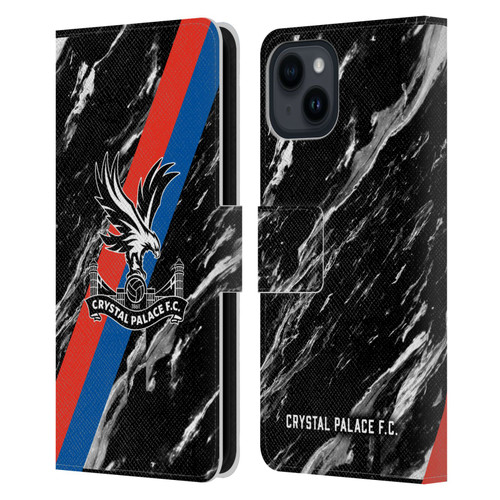 Crystal Palace FC Crest Black Marble Leather Book Wallet Case Cover For Apple iPhone 15