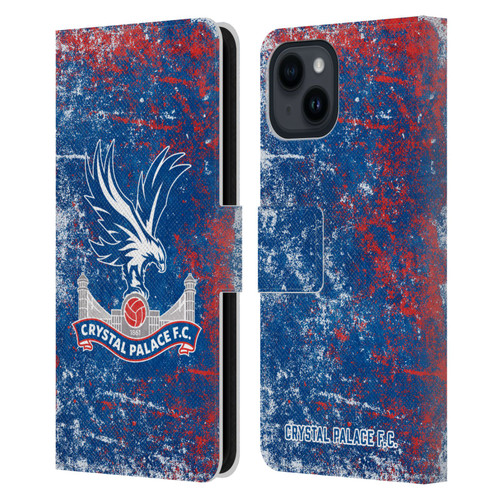 Crystal Palace FC Crest Distressed Leather Book Wallet Case Cover For Apple iPhone 15