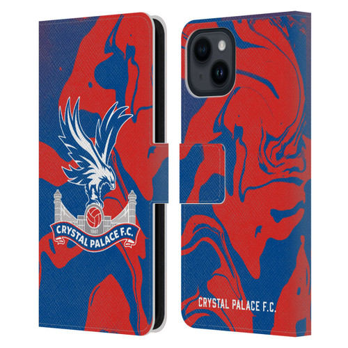 Crystal Palace FC Crest Red And Blue Marble Leather Book Wallet Case Cover For Apple iPhone 15