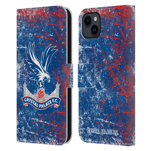 Crystal Palace FC Crest Distressed Leather Book Wallet Case Cover For Apple iPhone 15 Plus