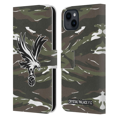 Crystal Palace FC Crest Woodland Camouflage Leather Book Wallet Case Cover For Apple iPhone 15 Plus