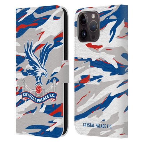 Crystal Palace FC Crest Camouflage Leather Book Wallet Case Cover For Apple iPhone 15 Pro Max