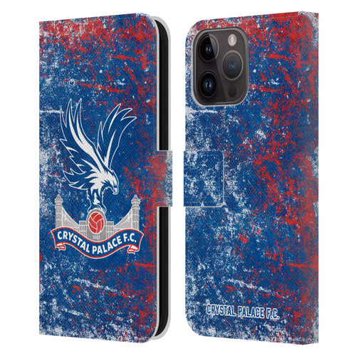 Crystal Palace FC Crest Distressed Leather Book Wallet Case Cover For Apple iPhone 15 Pro Max