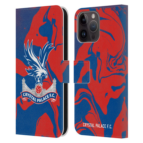 Crystal Palace FC Crest Red And Blue Marble Leather Book Wallet Case Cover For Apple iPhone 15 Pro Max