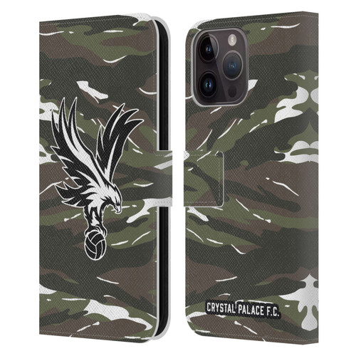 Crystal Palace FC Crest Woodland Camouflage Leather Book Wallet Case Cover For Apple iPhone 15 Pro Max