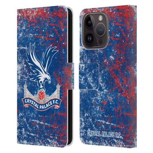 Crystal Palace FC Crest Distressed Leather Book Wallet Case Cover For Apple iPhone 15 Pro