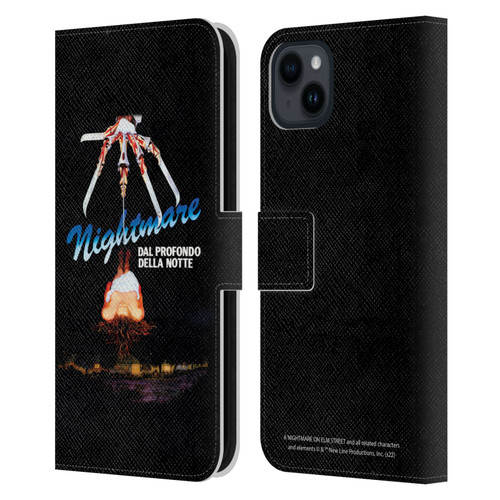 A Nightmare On Elm Street (1984) Graphics Nightmare Leather Book Wallet Case Cover For Apple iPhone 15 Plus