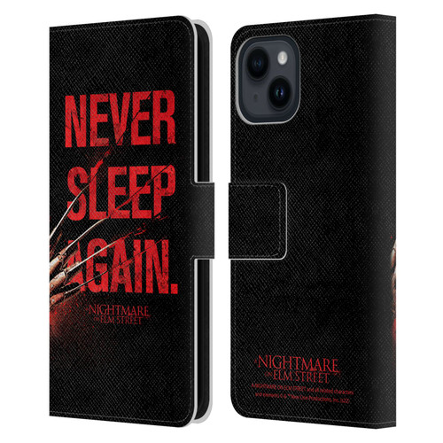 A Nightmare On Elm Street (2010) Graphics Never Sleep Again Leather Book Wallet Case Cover For Apple iPhone 15