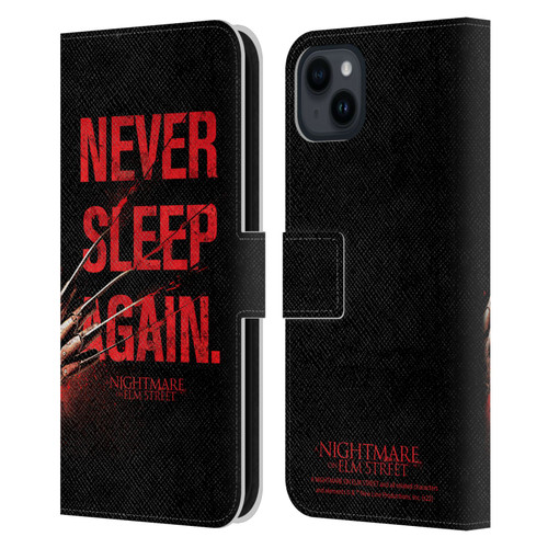 A Nightmare On Elm Street (2010) Graphics Never Sleep Again Leather Book Wallet Case Cover For Apple iPhone 15 Plus