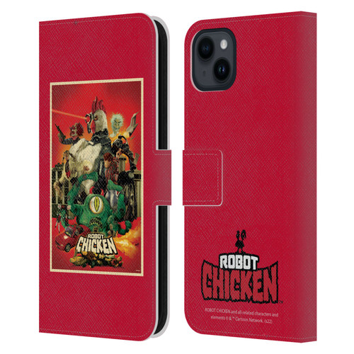 Robot Chicken Graphics Poster Leather Book Wallet Case Cover For Apple iPhone 15 Plus