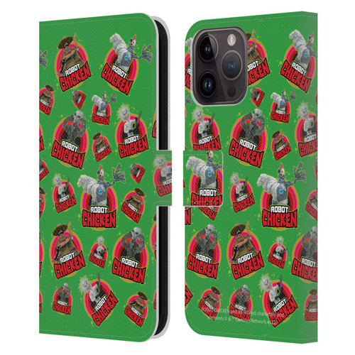 Robot Chicken Graphics Icons Leather Book Wallet Case Cover For Apple iPhone 15 Pro Max