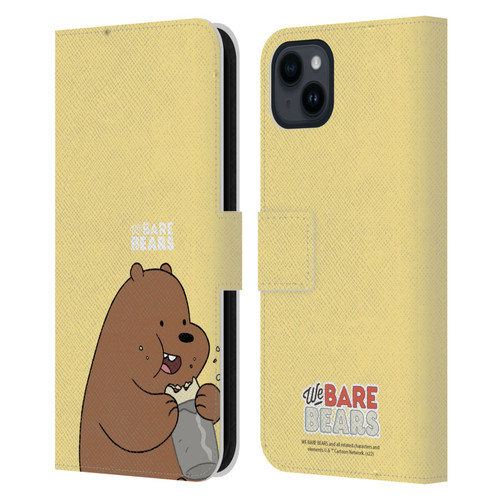 We Bare Bears Character Art Grizzly Leather Book Wallet Case Cover For Apple iPhone 15 Plus