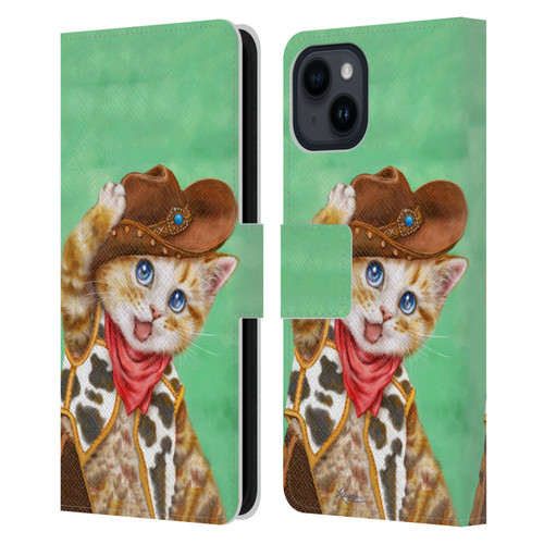 Kayomi Harai Animals And Fantasy Cowboy Kitten Leather Book Wallet Case Cover For Apple iPhone 15
