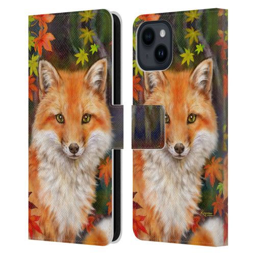 Kayomi Harai Animals And Fantasy Fox With Autumn Leaves Leather Book Wallet Case Cover For Apple iPhone 15