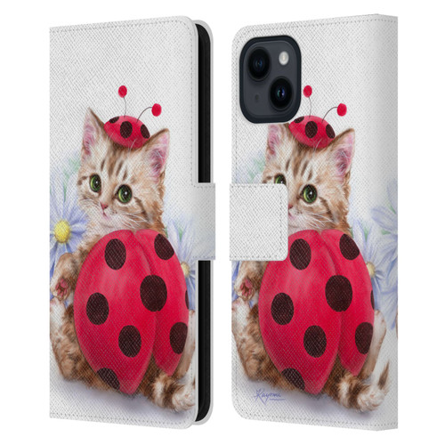 Kayomi Harai Animals And Fantasy Kitten Cat Lady Bug Leather Book Wallet Case Cover For Apple iPhone 15