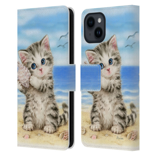 Kayomi Harai Animals And Fantasy Seashell Kitten At Beach Leather Book Wallet Case Cover For Apple iPhone 15