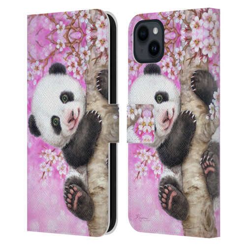 Kayomi Harai Animals And Fantasy Cherry Blossom Panda Leather Book Wallet Case Cover For Apple iPhone 15 Plus