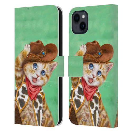 Kayomi Harai Animals And Fantasy Cowboy Kitten Leather Book Wallet Case Cover For Apple iPhone 15 Plus