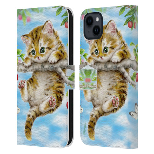 Kayomi Harai Animals And Fantasy Cherry Tree Kitten Leather Book Wallet Case Cover For Apple iPhone 15 Plus