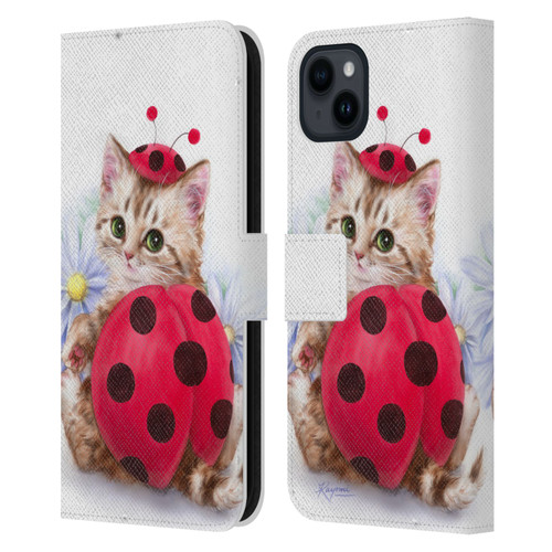 Kayomi Harai Animals And Fantasy Kitten Cat Lady Bug Leather Book Wallet Case Cover For Apple iPhone 15 Plus