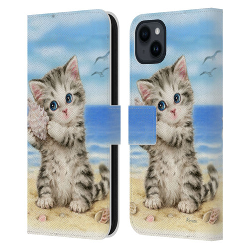 Kayomi Harai Animals And Fantasy Seashell Kitten At Beach Leather Book Wallet Case Cover For Apple iPhone 15 Plus