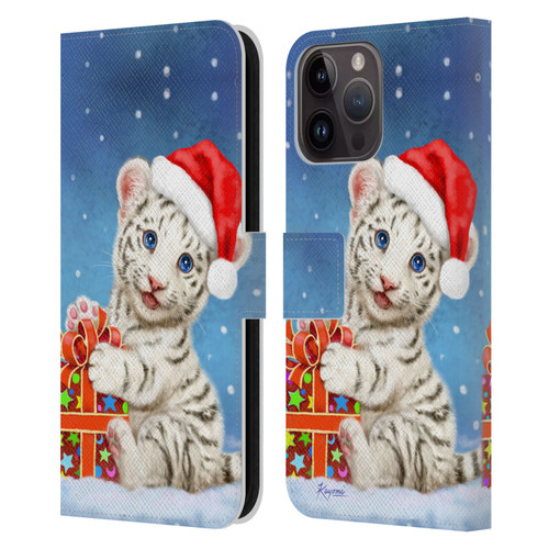 Kayomi Harai Animals And Fantasy White Tiger Christmas Gift Leather Book Wallet Case Cover For Apple iPhone 15 Pro Max