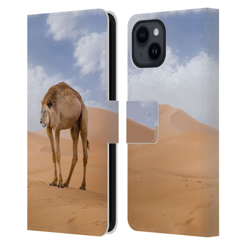 Pixelmated Animals Surreal Wildlife Camel Lion Leather Book Wallet Case Cover For Apple iPhone 15