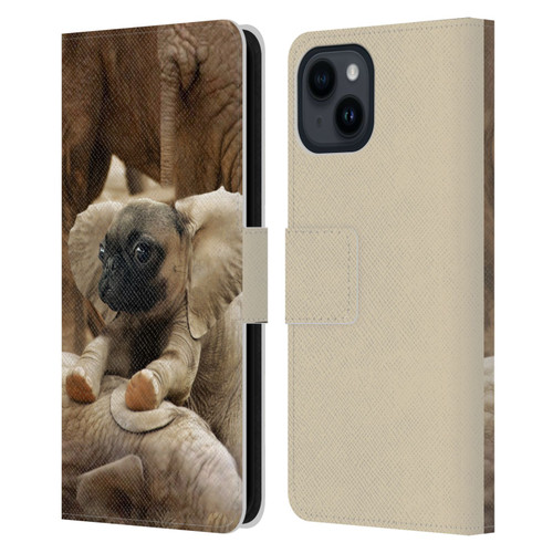 Pixelmated Animals Surreal Wildlife Pugephant Leather Book Wallet Case Cover For Apple iPhone 15