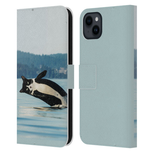 Pixelmated Animals Surreal Wildlife Orcat Leather Book Wallet Case Cover For Apple iPhone 15 Plus