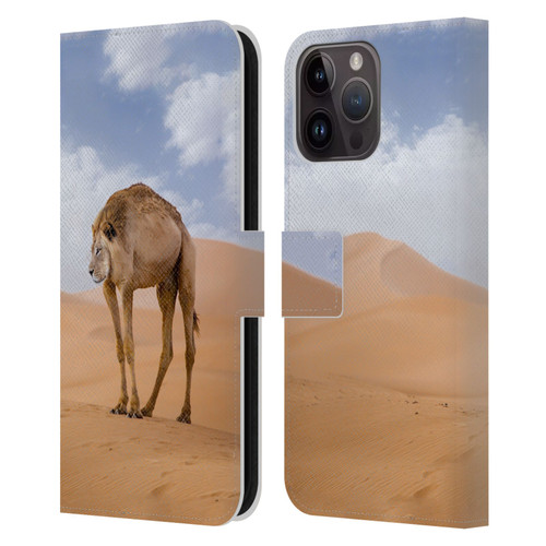 Pixelmated Animals Surreal Wildlife Camel Lion Leather Book Wallet Case Cover For Apple iPhone 15 Pro Max