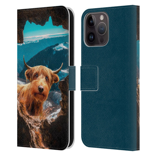 Pixelmated Animals Surreal Wildlife Cowpup Leather Book Wallet Case Cover For Apple iPhone 15 Pro Max