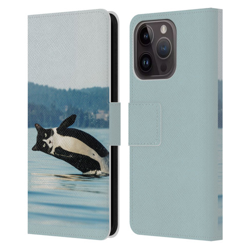 Pixelmated Animals Surreal Wildlife Orcat Leather Book Wallet Case Cover For Apple iPhone 15 Pro