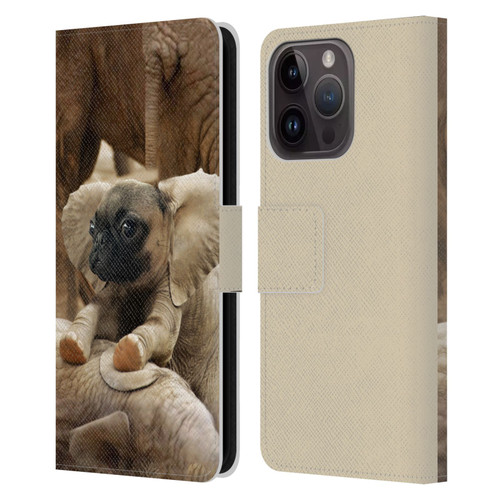 Pixelmated Animals Surreal Wildlife Pugephant Leather Book Wallet Case Cover For Apple iPhone 15 Pro