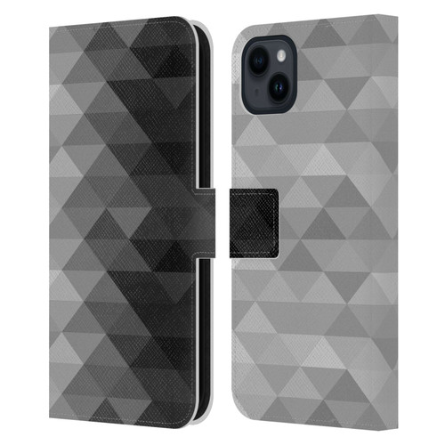 PLdesign Geometric Grayscale Triangle Leather Book Wallet Case Cover For Apple iPhone 15 Plus