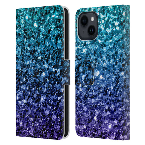 PLdesign Glitter Sparkles Aqua Blue Leather Book Wallet Case Cover For Apple iPhone 15