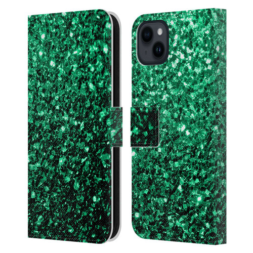 PLdesign Glitter Sparkles Emerald Green Leather Book Wallet Case Cover For Apple iPhone 15 Plus