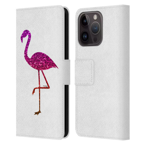 PLdesign Sparkly Flamingo Orange Pink Leather Book Wallet Case Cover For Apple iPhone 15 Pro