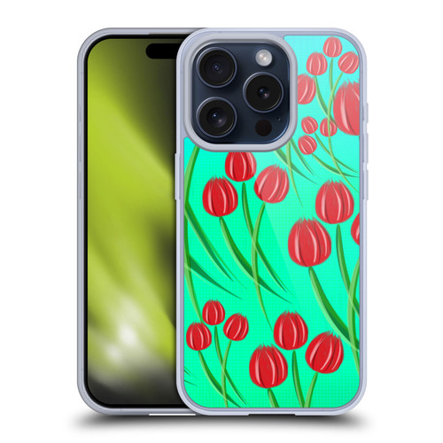 Grace Illustration Lovely Floral Red Tulips Soft Gel Case for Apple iPhone 15 Pro & MagSafe