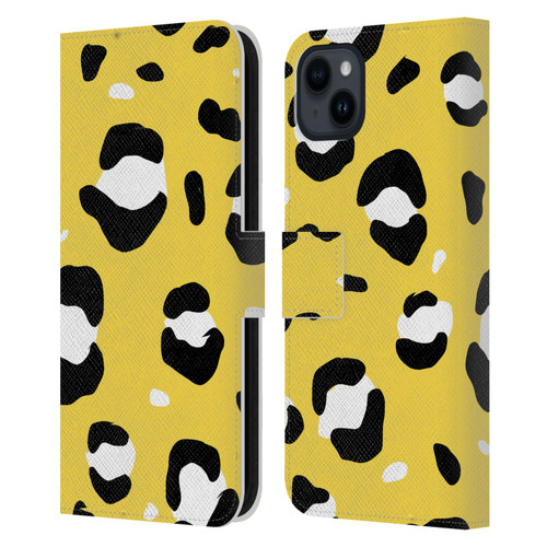 Grace Illustration Animal Prints Yellow Leopard Leather Book Wallet Case Cover For Apple iPhone 15 Plus