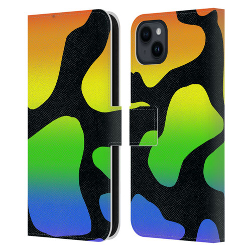 Grace Illustration Cow Prints Rainbow Leather Book Wallet Case Cover For Apple iPhone 15 Plus
