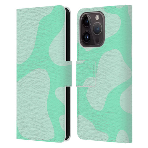 Grace Illustration Cow Prints Mint Green Leather Book Wallet Case Cover For Apple iPhone 15 Pro