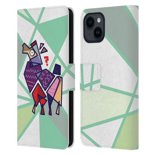Grace Illustration Llama Cubist Leather Book Wallet Case Cover For Apple iPhone 15