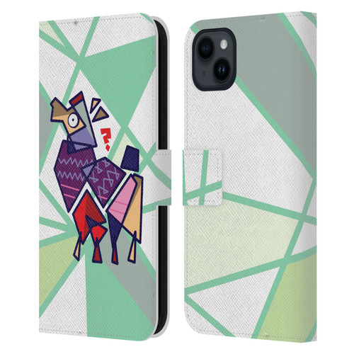 Grace Illustration Llama Cubist Leather Book Wallet Case Cover For Apple iPhone 15 Plus