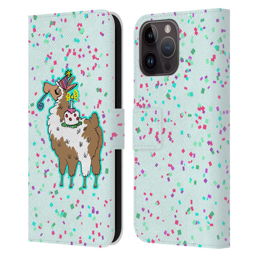 Grace Illustration Llama Birthday Leather Book Wallet Case Cover For Apple iPhone 15 Pro Max